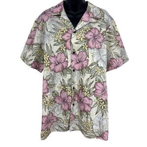 RJC Hawaii Aloha Floral Hawaiian Shirt Large Short Sleeve Hibiscus Floral EUC